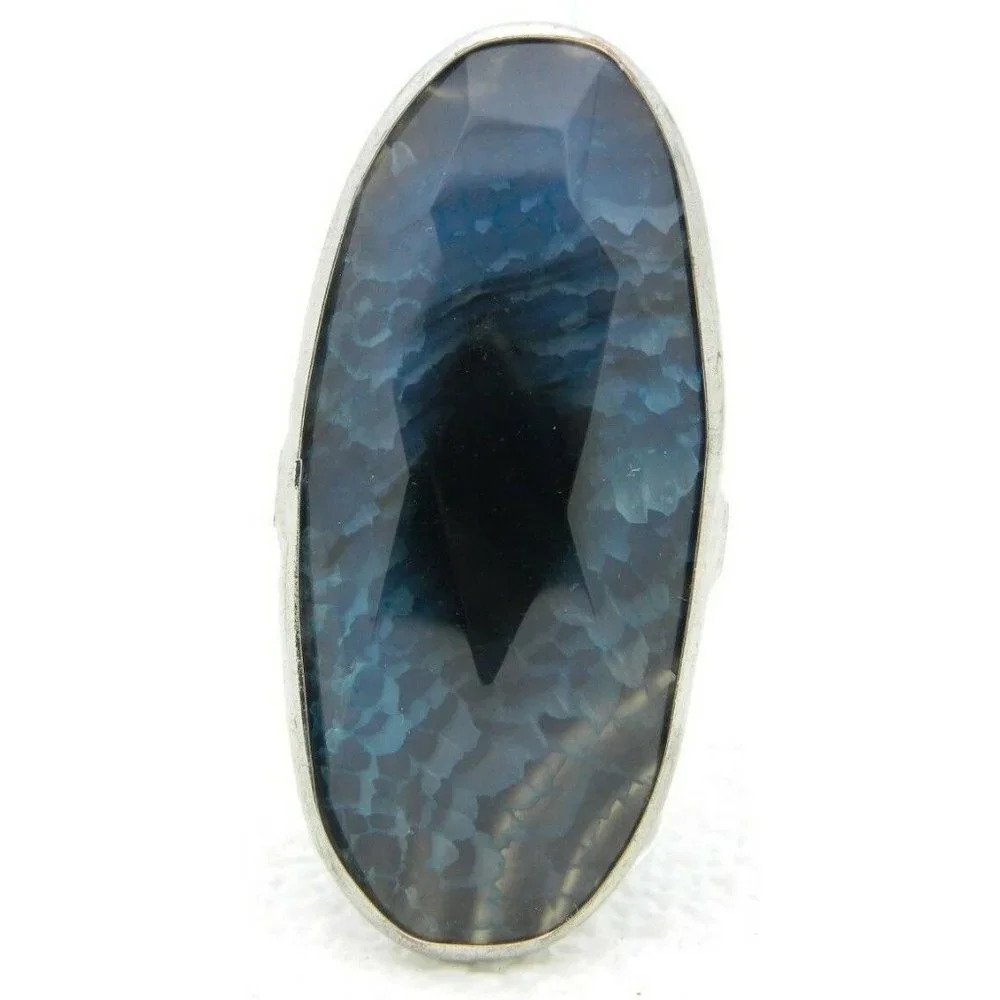 UNIQUE Silver Tone Abstract Faceted Blue Art